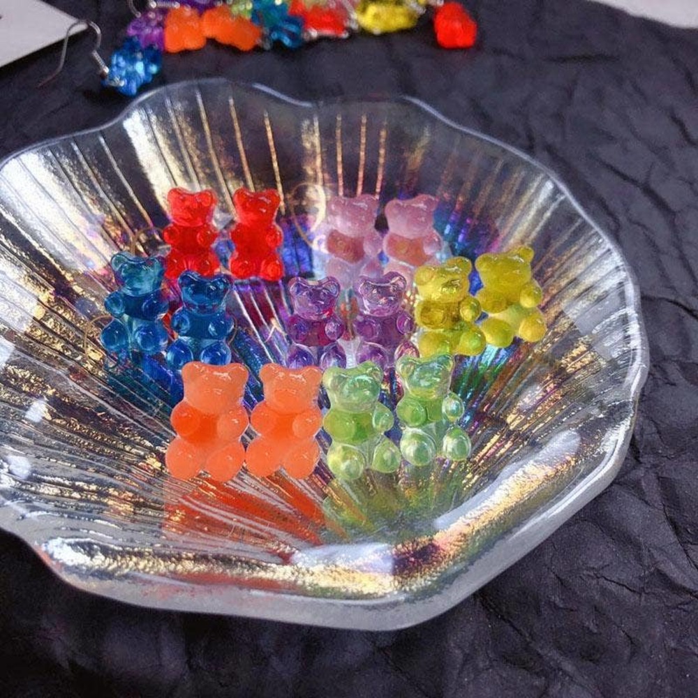 Candy Colored Resin Gummy Bear Stud Earring Pair in Clear Candy Shaped Box~~NWOT